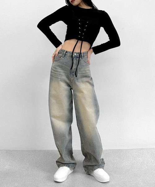 LVEU.(ラブユ.)の「Lace up cropped tops / レースアップクロップドトップス(Tシャツ/カットソー・レディース・ブラック/ホワイト・FREE)」の14枚目の写真