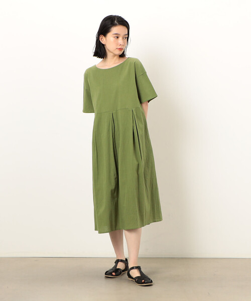 ONIGIRI(オニギリ)の「2WAY アッパッパ 半袖 ワンピース(ワンピース・レディース・ベージュ/オレンジ/イエロー/ブラウン/オリーブ/ネイビー・MEDIUM/LARGE)」の4枚目の写真