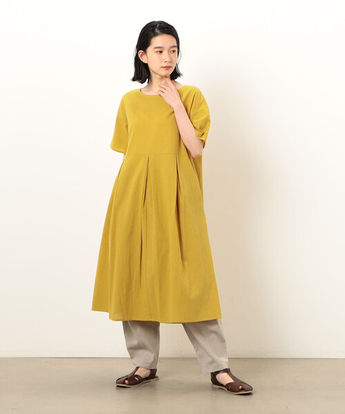 ONIGIRI(オニギリ)の「2WAY アッパッパ 半袖 ワンピース(ワンピース・レディース・ベージュ/オレンジ/イエロー/ブラウン/オリーブ/ネイビー・MEDIUM/LARGE)」の6枚目の写真