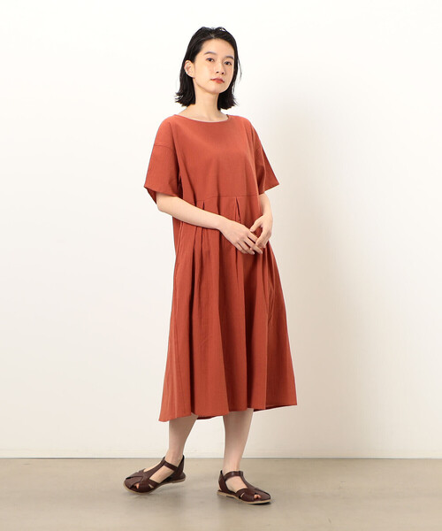 ONIGIRI(オニギリ)の「2WAY アッパッパ 半袖 ワンピース(ワンピース・レディース・ベージュ/オレンジ/イエロー/ブラウン/オリーブ/ネイビー・MEDIUM/LARGE)」の9枚目の写真