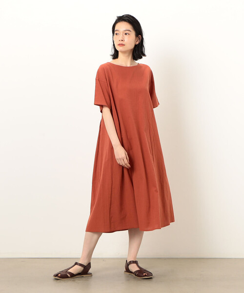 ONIGIRI(オニギリ)の「2WAY アッパッパ 半袖 ワンピース(ワンピース・レディース・ベージュ/オレンジ/イエロー/ブラウン/オリーブ/ネイビー・MEDIUM/LARGE)」の10枚目の写真