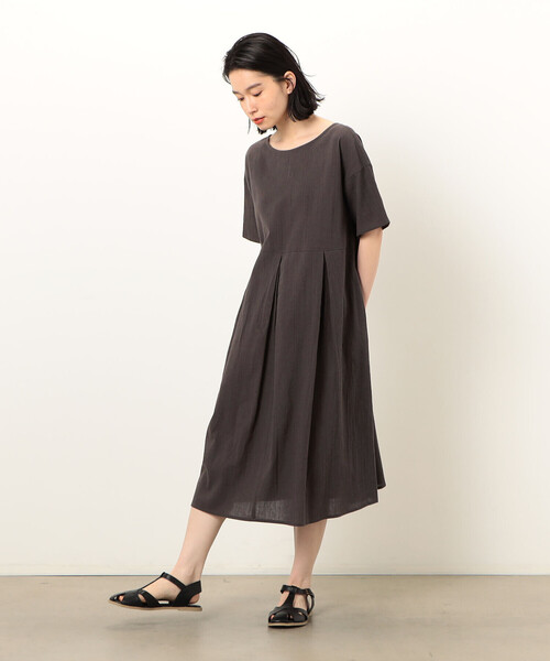 ONIGIRI(オニギリ)の「2WAY アッパッパ 半袖 ワンピース(ワンピース・レディース・ベージュ/オレンジ/イエロー/ブラウン/オリーブ/ネイビー・MEDIUM/LARGE)」の11枚目の写真