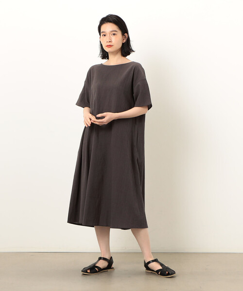 ONIGIRI(オニギリ)の「2WAY アッパッパ 半袖 ワンピース(ワンピース・レディース・ベージュ/オレンジ/イエロー/ブラウン/オリーブ/ネイビー・MEDIUM/LARGE)」の12枚目の写真