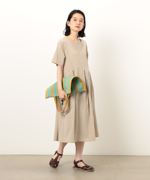 ONIGIRI(オニギリ)の「2WAY アッパッパ 半袖 ワンピース(ワンピース・レディース・ベージュ/オレンジ/イエロー/ブラウン/オリーブ/ネイビー・MEDIUM/LARGE)」の15枚目の写真