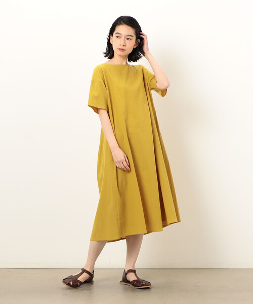 ONIGIRI(オニギリ)の「2WAY アッパッパ 半袖 ワンピース(ワンピース・レディース・ベージュ/オレンジ/イエロー/ブラウン/オリーブ/ネイビー・MEDIUM/LARGE)」の16枚目の写真