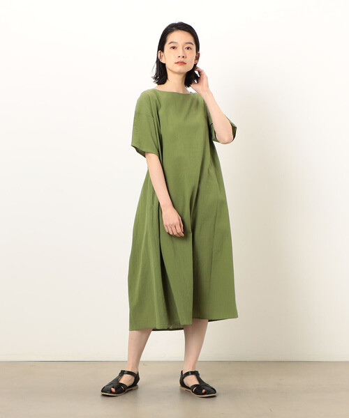 ONIGIRI(オニギリ)の「2WAY アッパッパ 半袖 ワンピース(ワンピース・レディース・ベージュ/オレンジ/イエロー/ブラウン/オリーブ/ネイビー・MEDIUM/LARGE)」の18枚目の写真