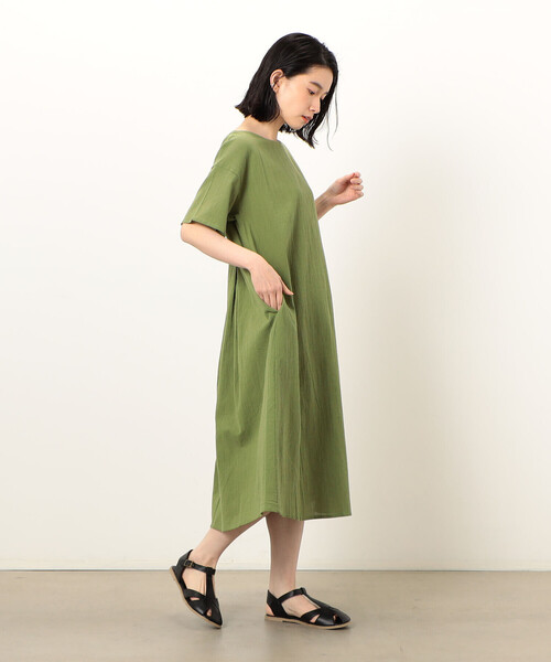 ONIGIRI(オニギリ)の「2WAY アッパッパ 半袖 ワンピース(ワンピース・レディース・ベージュ/オレンジ/イエロー/ブラウン/オリーブ/ネイビー・MEDIUM/LARGE)」の20枚目の写真