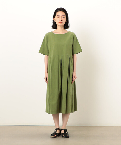 ONIGIRI(オニギリ)の「2WAY アッパッパ 半袖 ワンピース(ワンピース・レディース・ベージュ/オレンジ/イエロー/ブラウン/オリーブ/ネイビー・MEDIUM/LARGE)」の21枚目の写真