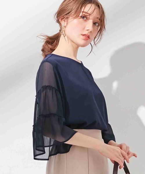 alotta(アロッタ)の「袖ティアード切替トップス(Tシャツ/カットソー・レディース・ピンク/ライトブルー/オフホワイト/ブラック/ネイビー・LARGE/MEDIUM/X-LARGE/XX-LARGE)」の4枚目の写真