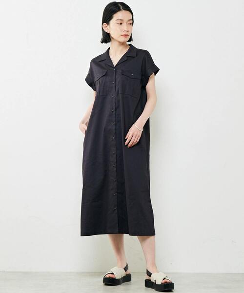 MELROSE claire（メルローズ クレール）の「【上品な印象のレーヨンリネン素材の大人女性ワンピース】（シャツワンピース・レディース・チャコールグレー/ベージュ/ネイビー・FREE）」の3枚目の写真