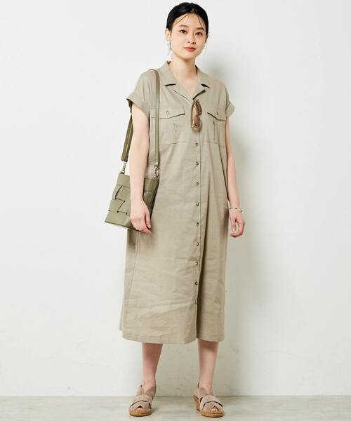 MELROSE claire（メルローズ クレール）の「【上品な印象のレーヨンリネン素材の大人女性ワンピース】（シャツワンピース・レディース・チャコールグレー/ベージュ/ネイビー・FREE）」の4枚目の写真