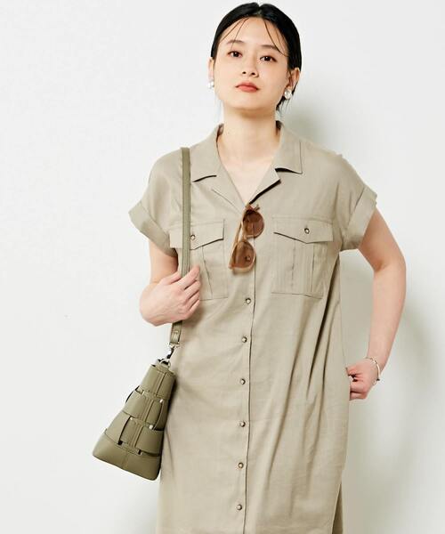 MELROSE claire（メルローズ クレール）の「【上品な印象のレーヨンリネン素材の大人女性ワンピース】（シャツワンピース・レディース・チャコールグレー/ベージュ/ネイビー・FREE）」の9枚目の写真