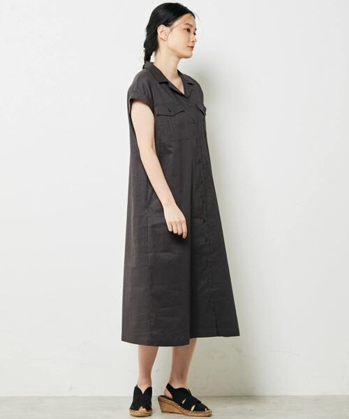 MELROSE claire（メルローズ クレール）の「【上品な印象のレーヨンリネン素材の大人女性ワンピース】（シャツワンピース・レディース・チャコールグレー/ベージュ/ネイビー・FREE）」の13枚目の写真