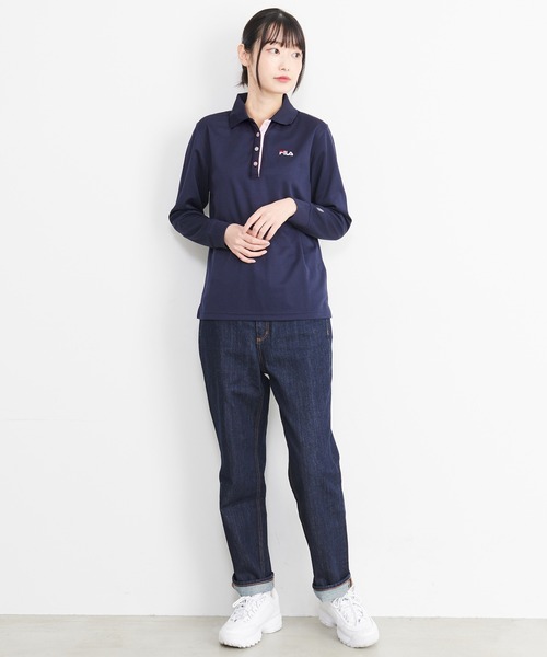 FILA（フィラ）の「FILA フィラ ブランド ロゴ ワンポイント 刺繍 UVカット 吸汗速乾 抗菌防臭 ボタンダウン 長袖 ポロシャツ（ポロシャツ・レディース・ホワイト系その他/ネイビー/ピンク/ブラック/ブラック系その他/ホワイト・LL/M/L）」の16枚目の写真