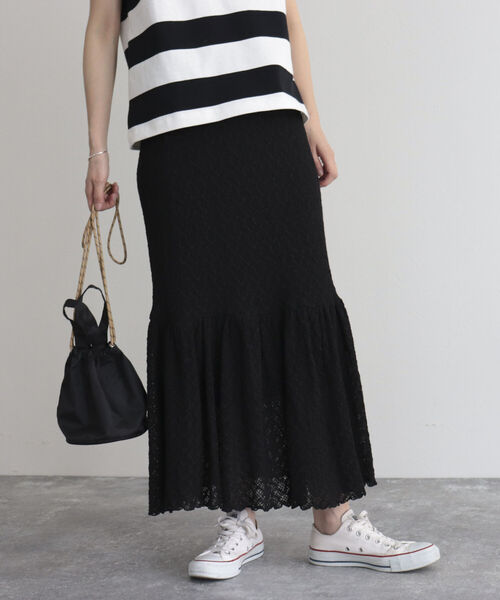 fredy emue（フレディエミュ）の「カットレースロングスカート（スカート・レディース・ブラック/オフホワイト・38/36）」の4枚目の写真