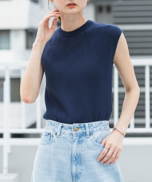 SENSE OF PLACE by URBAN RESEARCH（センスオブプレイスバイアーバンリサーチ）の「クルーネックフレンチスリーブセーター（ニット/セーター・レディース・ベージュ/ブラック/ネイビー/ライトブルー/オフホワイト・ONE）」の10枚目の写真