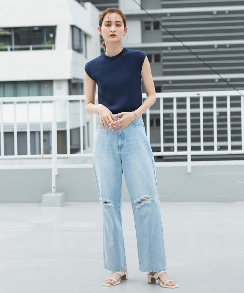 SENSE OF PLACE by URBAN RESEARCH（センスオブプレイスバイアーバンリサーチ）の「クルーネックフレンチスリーブセーター（ニット/セーター・レディース・ベージュ/ブラック/ネイビー/ライトブルー/オフホワイト・ONE）」の11枚目の写真