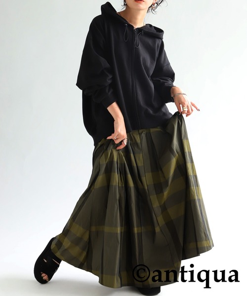 チェック柄フレアスカート（スカート）｜antiqua（アンティカ