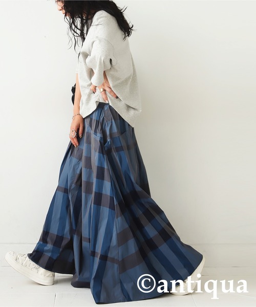 チェック柄フレアスカート（スカート）｜antiqua（アンティカ