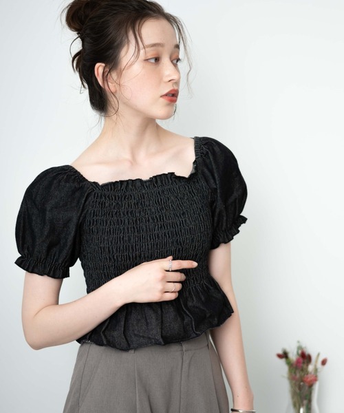 WEGO（ウィゴー）の「WEGO/デニムシャーリングブラウス（シャツ/ブラウス・レディース・ブルー/ブラック・FREE）」の2枚目の写真