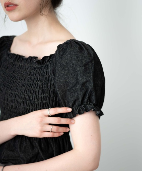 WEGO（ウィゴー）の「WEGO/デニムシャーリングブラウス（シャツ/ブラウス・レディース・ブルー/ブラック・FREE）」の5枚目の写真