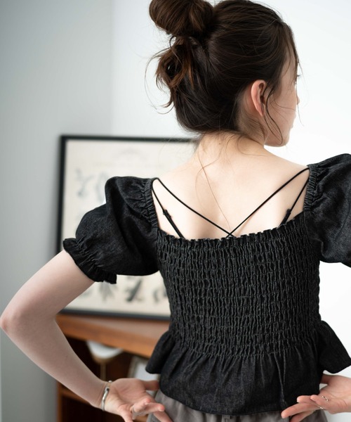 WEGO（ウィゴー）の「WEGO/デニムシャーリングブラウス（シャツ/ブラウス・レディース・ブルー/ブラック・FREE）」の6枚目の写真