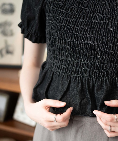 WEGO（ウィゴー）の「WEGO/デニムシャーリングブラウス（シャツ/ブラウス・レディース・ブルー/ブラック・FREE）」の7枚目の写真