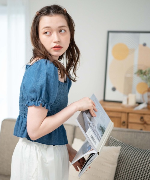 WEGO（ウィゴー）の「WEGO/デニムシャーリングブラウス（シャツ/ブラウス・レディース・ブルー/ブラック・FREE）」の14枚目の写真