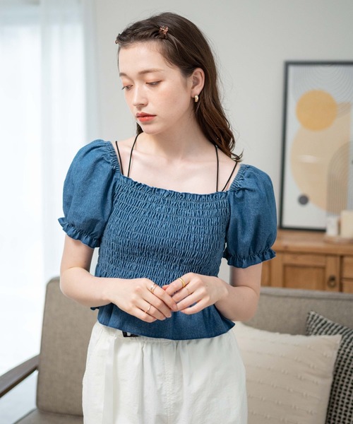 WEGO（ウィゴー）の「WEGO/デニムシャーリングブラウス（シャツ/ブラウス・レディース・ブルー/ブラック・FREE）」の12枚目の写真