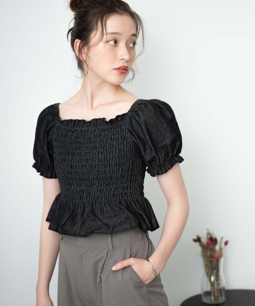 WEGO（ウィゴー）の「WEGO/デニムシャーリングブラウス（シャツ/ブラウス・レディース・ブルー/ブラック・FREE）」の8枚目の写真