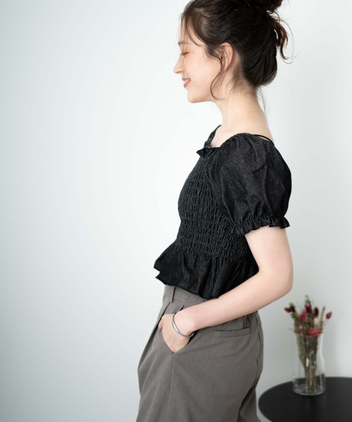 WEGO（ウィゴー）の「WEGO/デニムシャーリングブラウス（シャツ/ブラウス・レディース・ブルー/ブラック・FREE）」の9枚目の写真