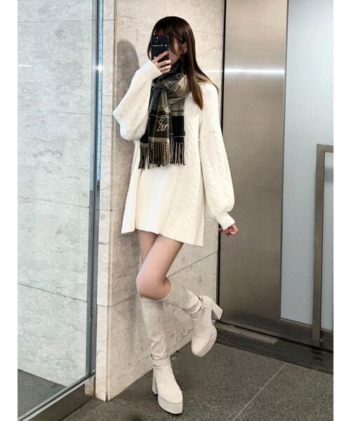 EATME（イートミー）の「E/Mロゴチェックストール（ストール/ショール・レディース・ブラウン/ブラック・FREE）」の3枚目の写真