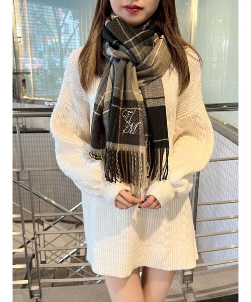 EATME（イートミー）の「E/Mロゴチェックストール（ストール/ショール・レディース・ブラウン/ブラック・FREE）」の4枚目の写真