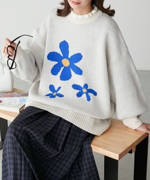 フラワージャガード BIGシルエットニットプルオーバー