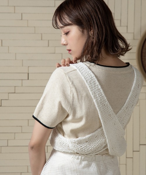 Amiur（エミレ）の「cross sheer knit tops / クロスシアーニットトップス（ニット/セーター・レディース・ホワイト/ブルー/グレー・FREE）」の5枚目の写真