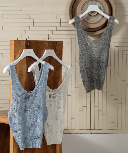 Amiur（エミレ）の「cross sheer knit tops / クロスシアーニットトップス（ニット/セーター・レディース・ホワイト/ブルー/グレー・FREE）」の12枚目の写真