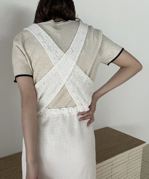 Amiur（エミレ）の「cross sheer knit tops / クロスシアーニットトップス（ニット/セーター・レディース・ホワイト/ブルー/グレー・FREE）」の14枚目の写真