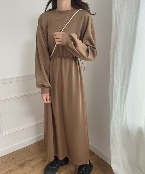LAUIR（ラウアー）の「ドロストロングワンピース（ワンピース・レディース・ベージュ/ブラック/モカ・LARGE/MEDIUM）」の12枚目の写真