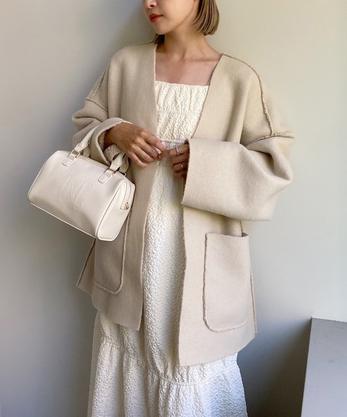 one after another NICE CLAUP（ワンアフターアナザーナイスクラップ）の「【WEB限定商品】ボアリバーシブルトッパーコート（ノーカラーコート・レディース・モカ/グレー/ライトベージュ・MEDIUM）」の11枚目の写真