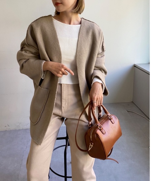 one after another NICE CLAUP（ワンアフターアナザーナイスクラップ）の「【WEB限定商品】ボアリバーシブルトッパーコート（ノーカラーコート・レディース・モカ/グレー/ライトベージュ・MEDIUM）」の20枚目の写真