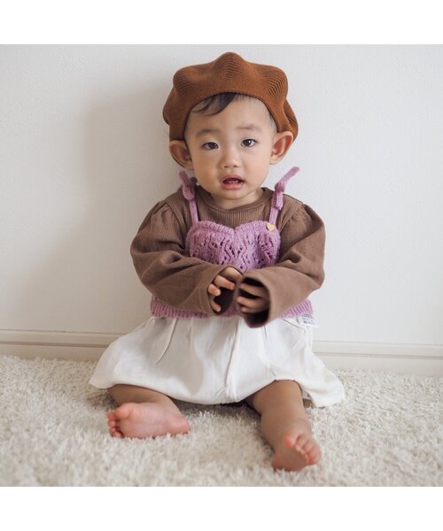 apres les cours（アプレレクール）の「ニットベレー（ハンチング/ベレー帽・キッズ・ブラウン/アイボリー・48）」の3枚目の写真