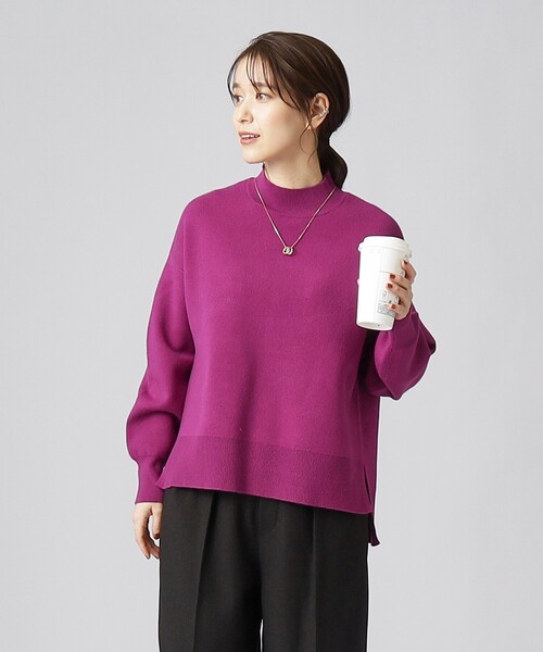 DRESKIP(ドレスキップ)の「◆【セットアップ可/洗える】もちもち ハイネックニット【ここちイージー】(ニット/セーター・レディース・ブラック/イエロー系その他/サンドベージュ/パープル系/ブルー/ブラック系2・02/03/04)」の5枚目の写真