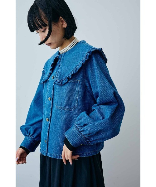 MEDE19F（メデジュウキュウ）の「ＭＥＤＥ１９Ｆ　フリル衿デニムシャツジャケット〈ユーズドブルー〉（デニムジャケット・レディース・ブルー・MEDIUM/LARGE）」の8枚目の写真