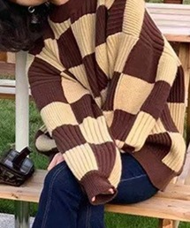 ブロックチェックBIGニット