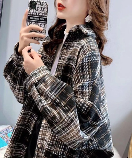 COCOMOMO(ココモモ)の「ゆったり オーバーサイズ チェック柄シャツ ネルシャツ(シャツ/ブラウス・レディース・オレンジ/ピンク/ブラック・FREE)」の8枚目の写真