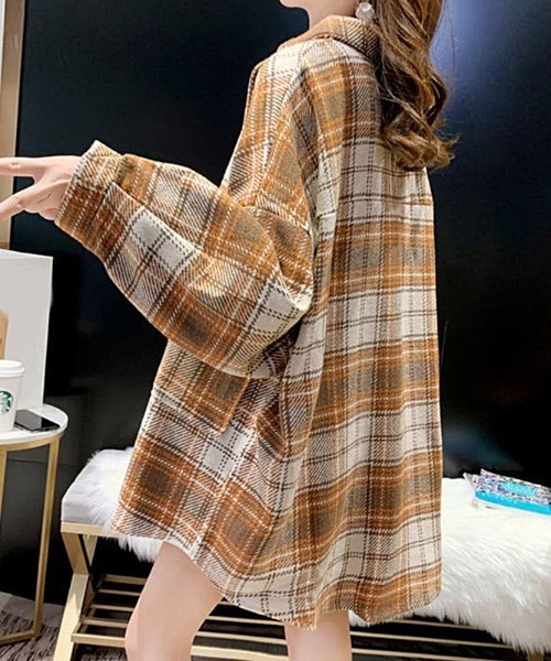 COCOMOMO(ココモモ)の「ゆったり オーバーサイズ チェック柄シャツ ネルシャツ(シャツ/ブラウス・レディース・オレンジ/ピンク/ブラック・FREE)」の14枚目の写真