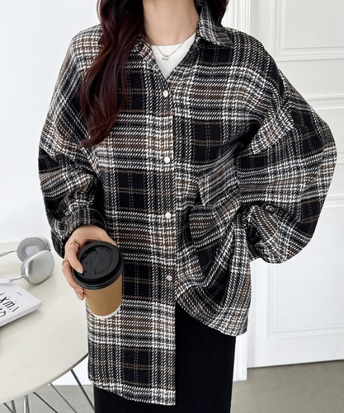 COCOMOMO(ココモモ)の「ゆったり オーバーサイズ チェック柄シャツ ネルシャツ(シャツ/ブラウス・レディース・オレンジ/ピンク/ブラック・FREE)」の22枚目の写真