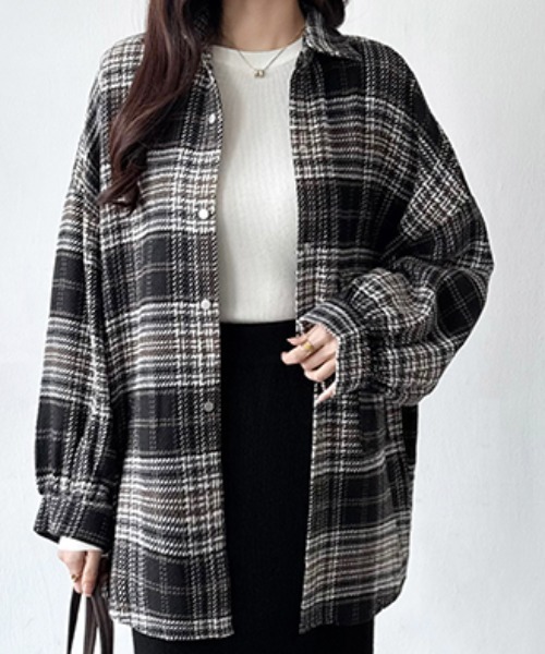 COCOMOMO(ココモモ)の「ゆったり オーバーサイズ チェック柄シャツ ネルシャツ(シャツ/ブラウス・レディース・オレンジ/ピンク/ブラック・FREE)」の19枚目の写真