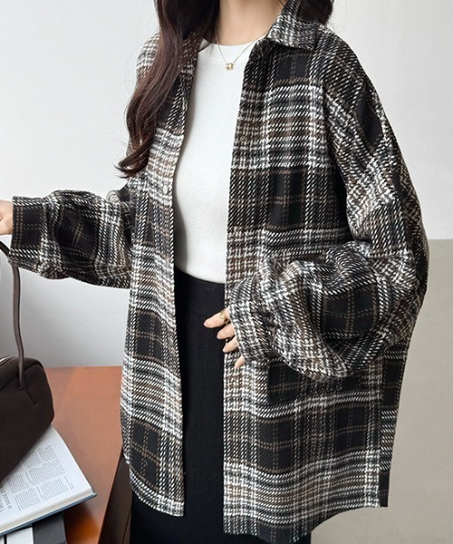 COCOMOMO(ココモモ)の「ゆったり オーバーサイズ チェック柄シャツ ネルシャツ(シャツ/ブラウス・レディース・オレンジ/ピンク/ブラック・FREE)」の20枚目の写真