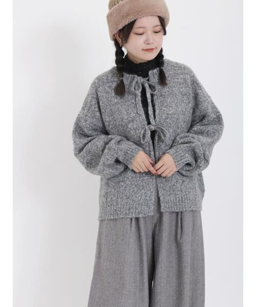 Samansa Mos2（サマンサ モスモス）の「リボン前後着ニットカーディガン（カーディガン/ボレロ・レディース・キナリ/オレンジ/チャコールグレー・F）」の4枚目の写真